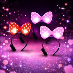 Grossiste lumineux - Serre-tête Nœud Papillon Lumineux LED – Rose et Rouge – Pochette de 10 Pièces